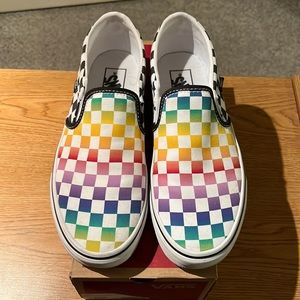 Rainbow checkered slip on